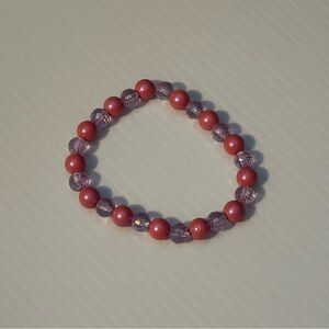 Handmade Elastic Bracelet with Pink Iridescent and Purple Gemstone Beads